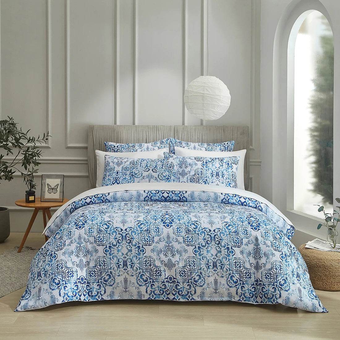 Queen size three piece quilt cover set, double sided bedding, including matching pillowcases, suitable for all seasons (blue, qu - Sleep Galleria