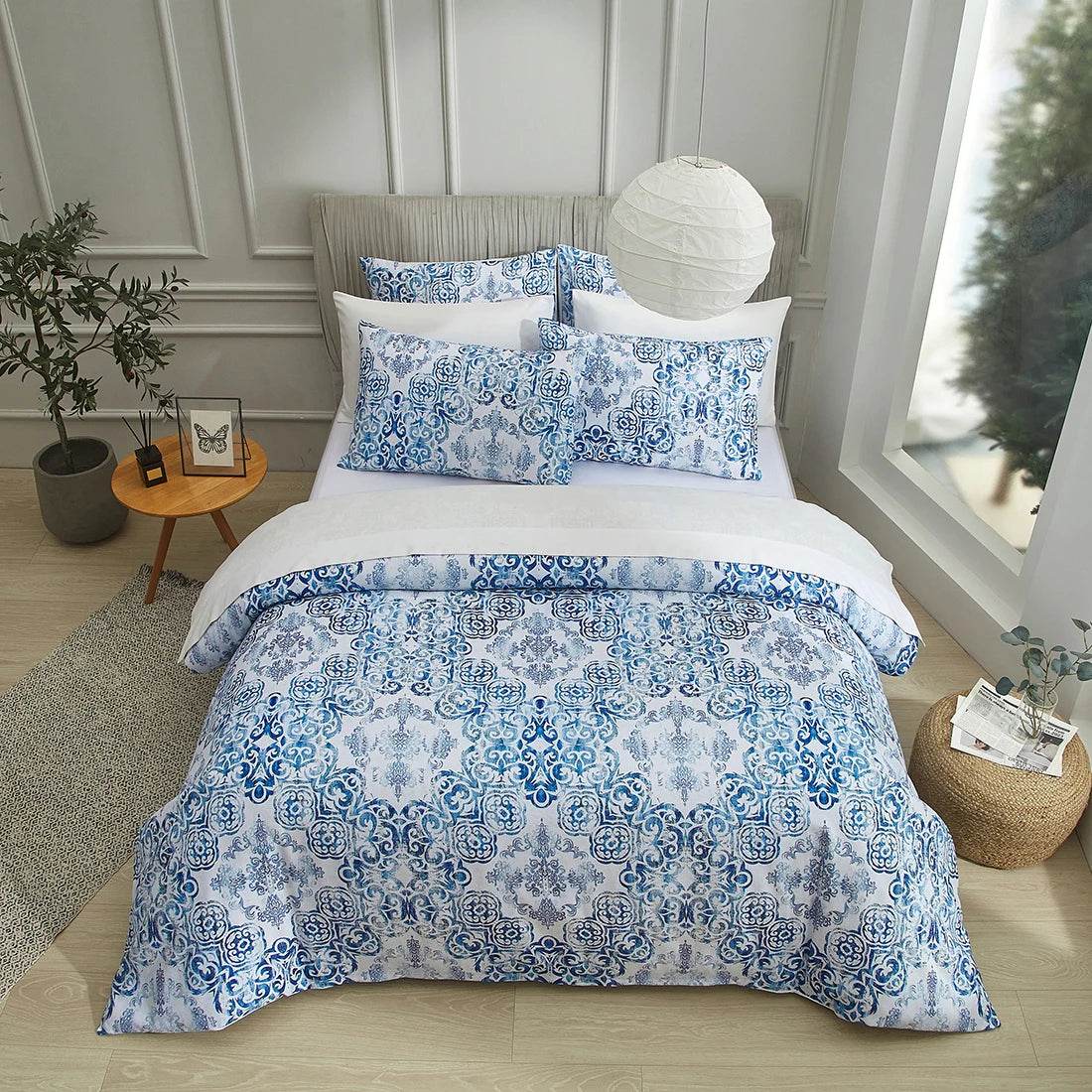 Queen size three piece quilt cover set, double sided bedding, including matching pillowcases, suitable for all seasons (blue, qu - Sleep Galleria