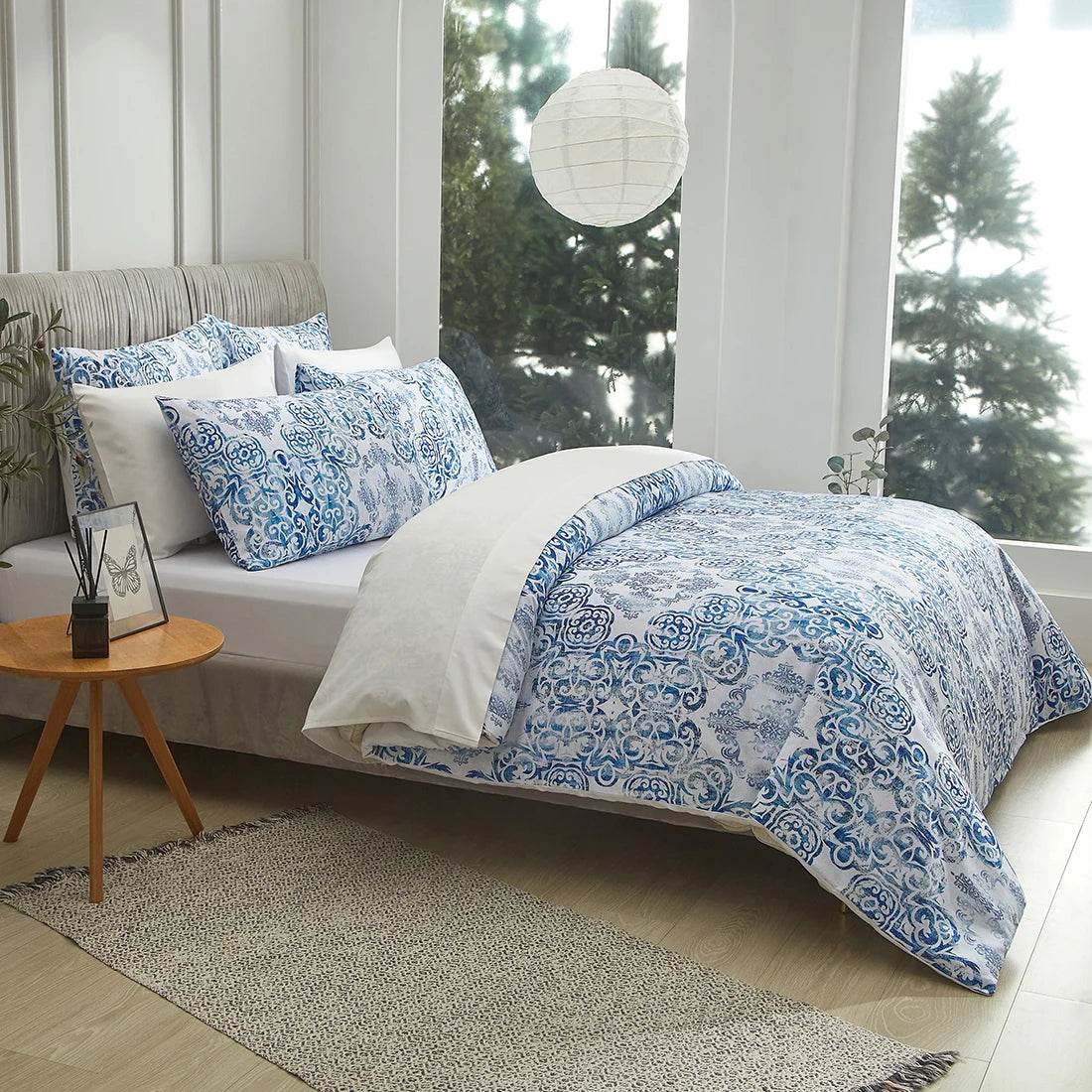 Queen size three piece quilt cover set, double sided bedding, including matching pillowcases, suitable for all seasons (blue, qu - Sleep Galleria