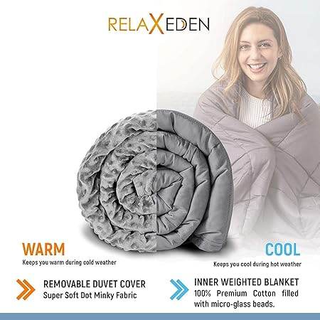 Relaxeden® Adult Weighted Blanket W/Removable, Washable Duvet Cover| 15 Lbs, 60”X 80” Size| Heavy Glass Micro-Beads| Sleeping - Sleep Galleria