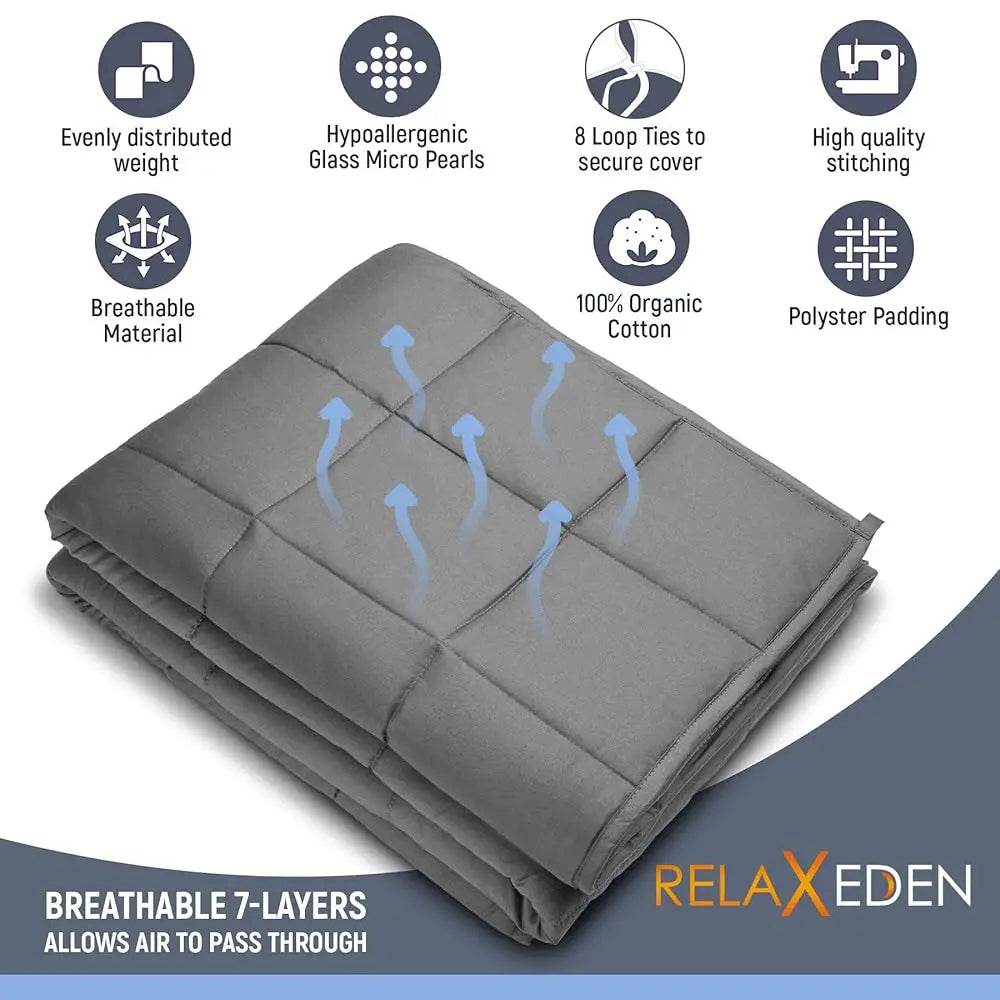 Relaxeden® Adult Weighted Blanket W/Removable, Washable Duvet Cover| 15 Lbs, 60”X 80” Size| Heavy Glass Micro-Beads| Sleeping - Sleep Galleria