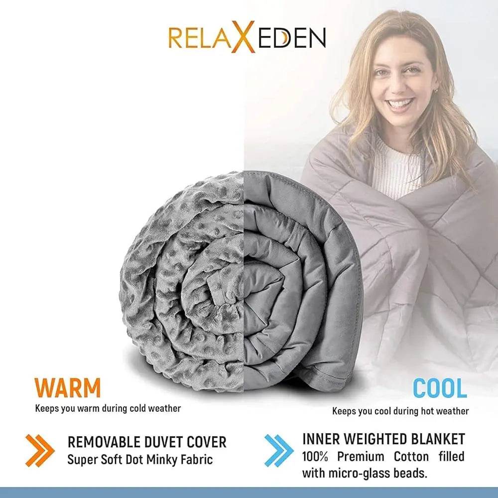 Relaxeden® Adult Weighted Blanket W/Removable, Washable Duvet Cover| 15 Lbs, 60”X 80” Size| Heavy Glass Micro-Beads| Sleeping - Sleep Galleria