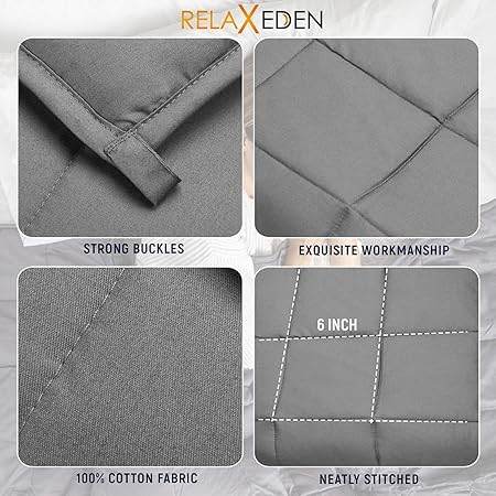 Relaxeden® Adult Weighted Blanket W/Removable, Washable Duvet Cover| 15 Lbs, 60”X 80” Size| Heavy Glass Micro-Beads| Sleeping - Sleep Galleria