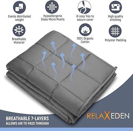 Relaxeden® Adult Weighted Blanket W/Removable, Washable Duvet Cover| 15 Lbs, 60”X 80” Size| Heavy Glass Micro-Beads| Sleeping - Sleep Galleria