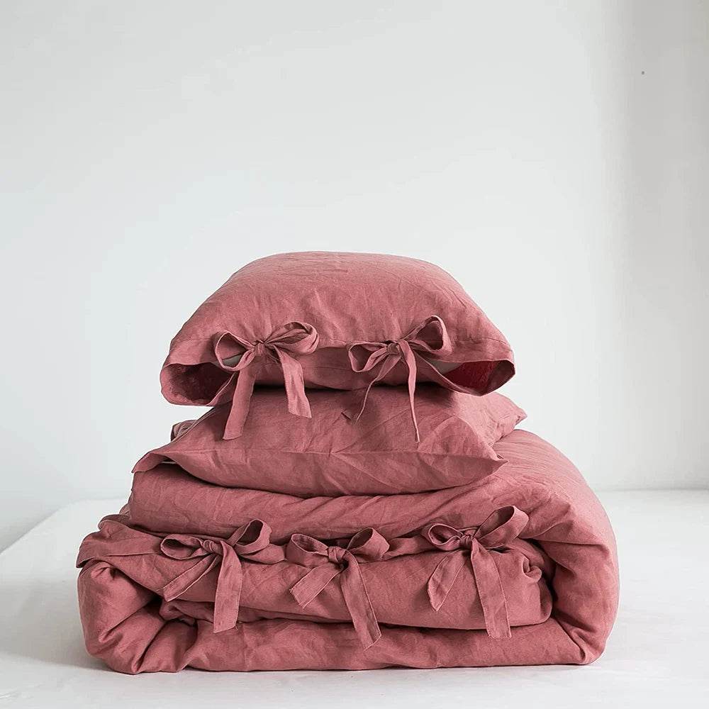 Simple&Opulence 100% Linen 3Pcs Bedding Set Natural Flax Breathable King Size with Coconut Button Comforter Duvet Cover Set - Sleep Galleria