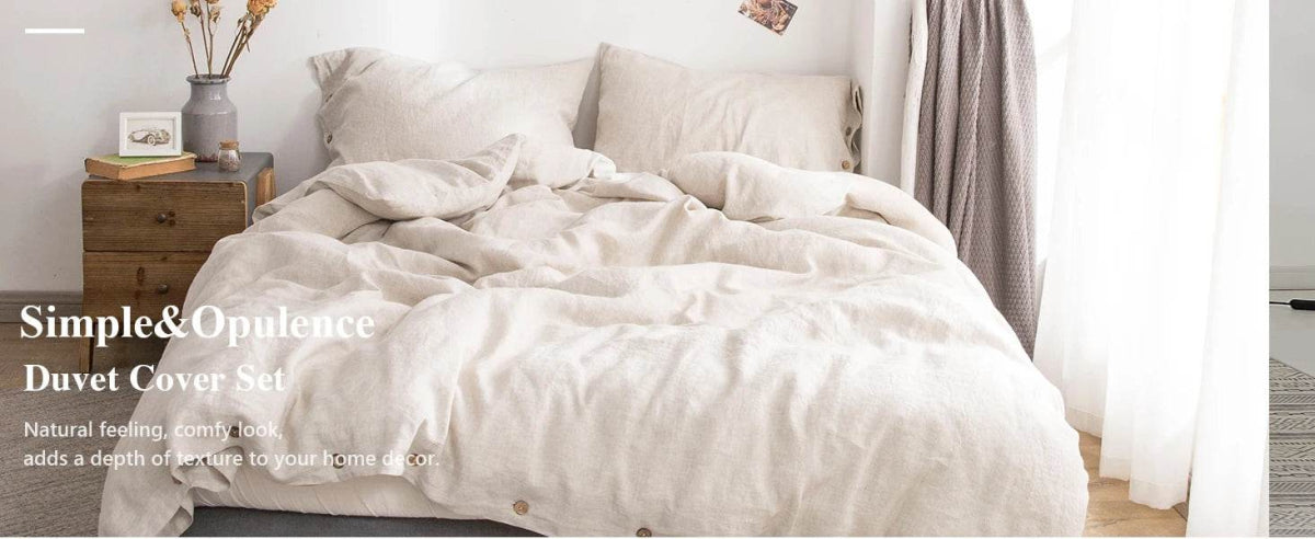 Simple&Opulence 100% Linen 3Pcs Bedding Set Natural Flax Breathable King Size with Coconut Button Comforter Duvet Cover Set - Sleep Galleria