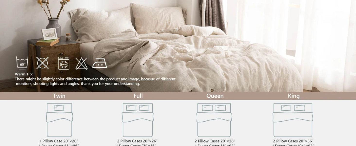 Simple&Opulence 100% Linen 3Pcs Bedding Set Natural Flax Breathable King Size with Coconut Button Comforter Duvet Cover Set - Sleep Galleria