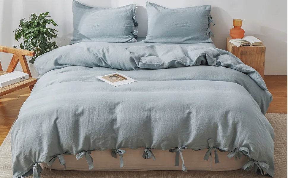 Simple&Opulence 100% Linen Bedding Set 3Pcs Natural Flax Breathable King Size with Tie Closure Pillowcase Duvet Cover Sheet - Sleep Galleria