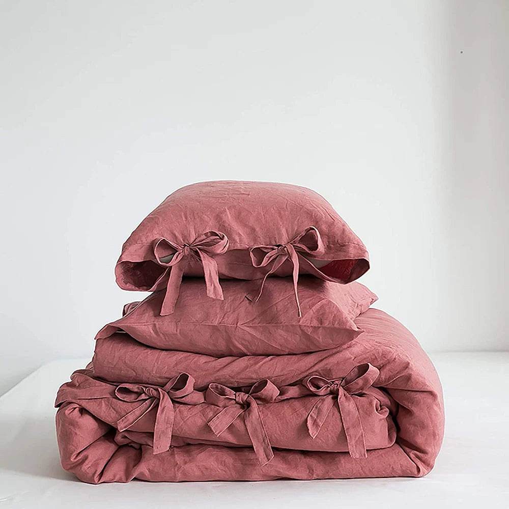 Simple&Opulence 100% Linen Bedding Set 3Pcs Natural Flax Breathable King Size with Tie Closure Pillowcase Duvet Cover Sheet - Sleep Galleria