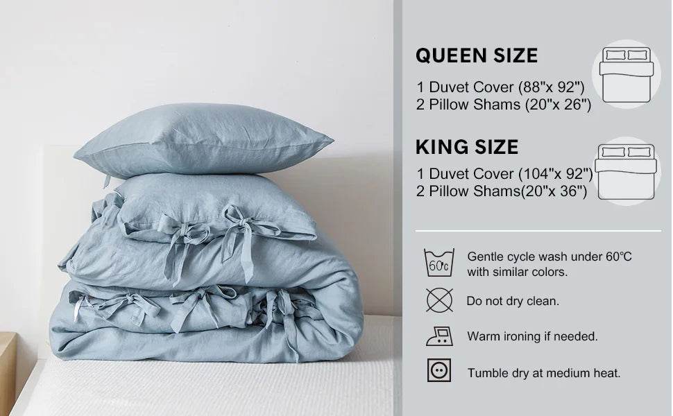 Simple&Opulence 100% Linen Bedding Set 3Pcs Natural Flax Breathable King Size with Tie Closure Pillowcase Duvet Cover Sheet - Sleep Galleria