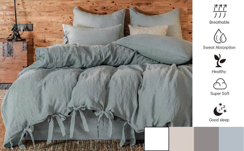 Simple&Opulence 100% Linen Bedding Set 3Pcs Natural Flax Breathable King Size with Tie Closure Pillowcase Duvet Cover Sheet - Sleep Galleria