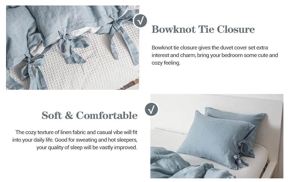 Simple&Opulence 100% Linen Bedding Set 3Pcs Natural Flax Breathable King Size with Tie Closure Pillowcase Duvet Cover Sheet - Sleep Galleria