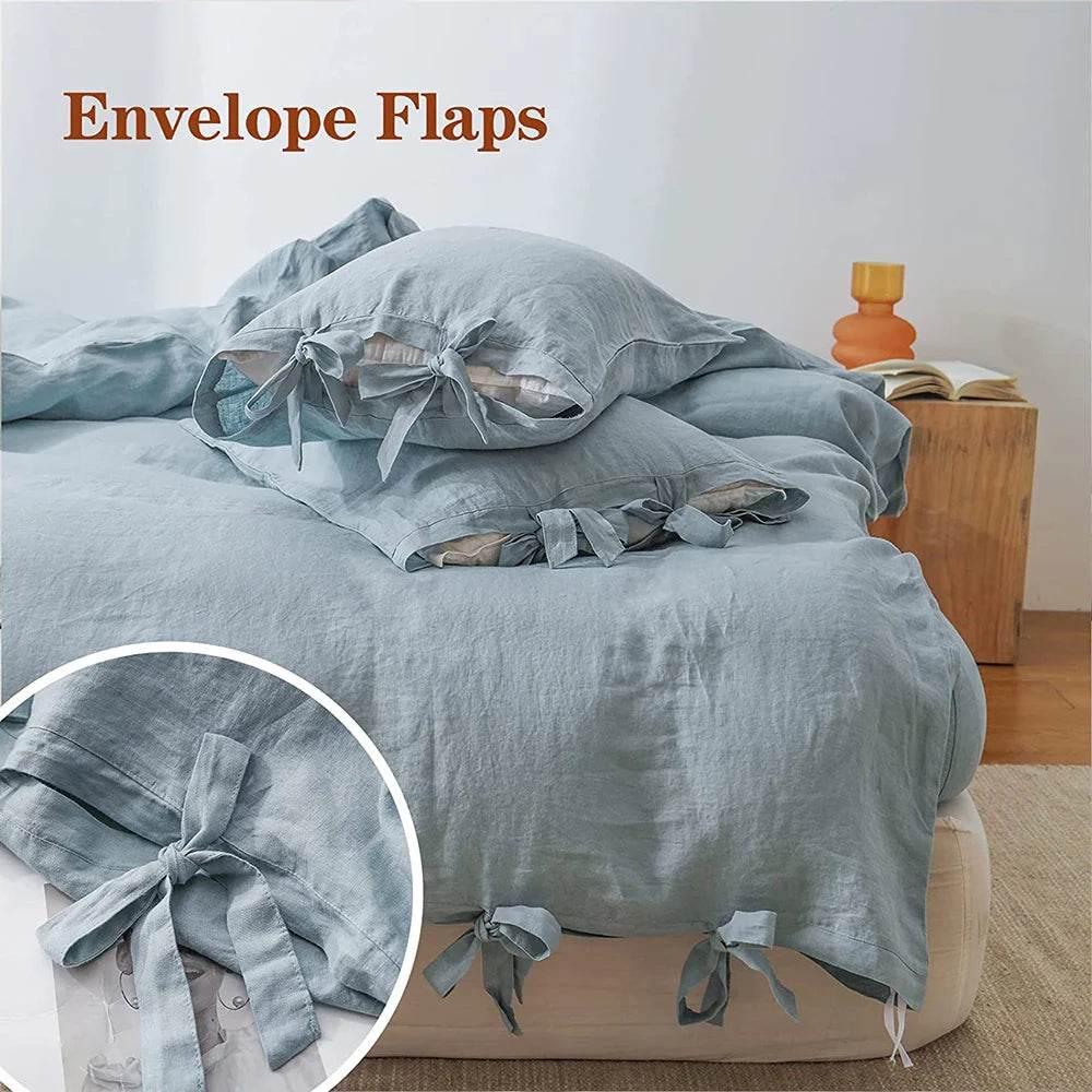 Simple&Opulence 100% Linen Bedding Set 3Pcs Natural Flax Breathable King Size with Tie Closure Pillowcase Duvet Cover Sheet - Sleep Galleria