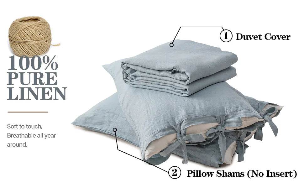 Simple&Opulence 100% Linen Bedding Set 3Pcs Natural Flax Breathable King Size with Tie Closure Pillowcase Duvet Cover Sheet - Sleep Galleria