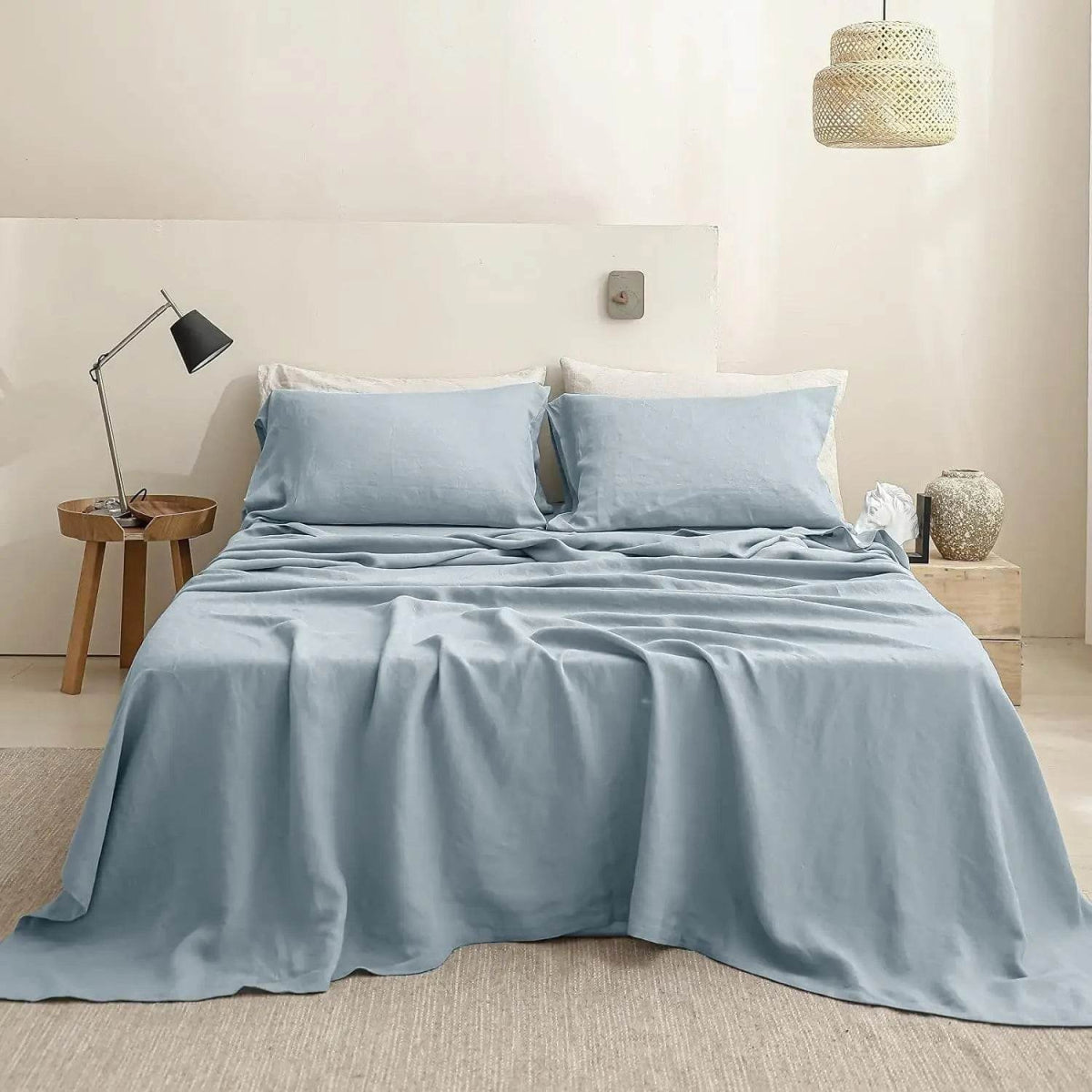 Simple&Opulence 3/4 Pcs 100% Bed Linen Sheet Set Basic Style Washed Natural French Flax Soft Breathable Comforter Sheets Sets - Sleep Galleria