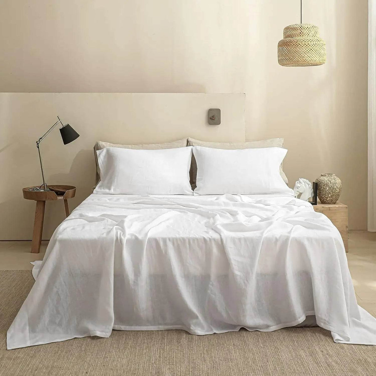 Simple&Opulence 3/4 Pcs 100% Bed Linen Sheet Set Basic Style Washed Natural French Flax Soft Breathable Comforter Sheets Sets - Sleep Galleria