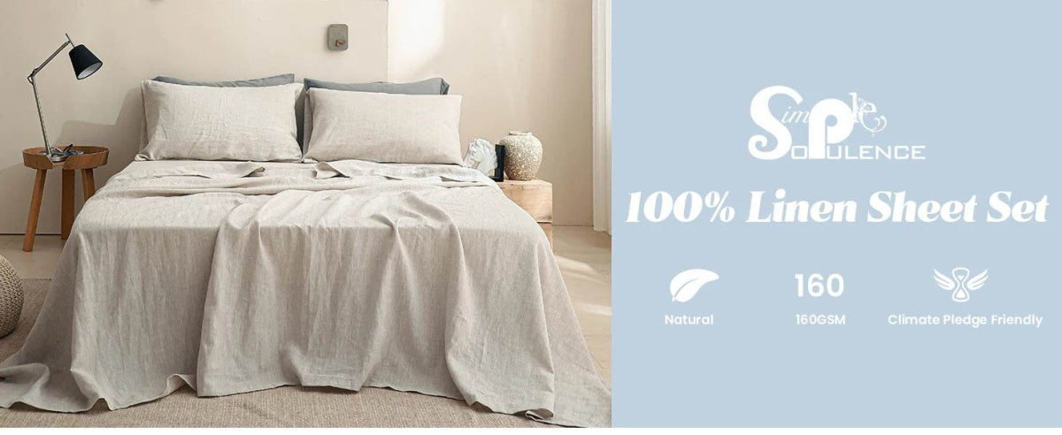 Simple&Opulence 3/4 Pcs 100% Bed Linen Sheet Set Basic Style Washed Natural French Flax Soft Breathable Comforter Sheets Sets - Sleep Galleria