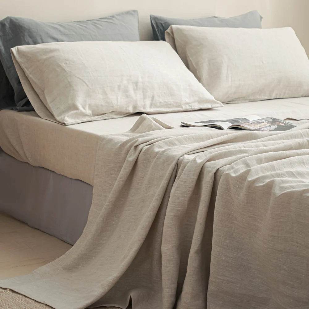 Simple&Opulence 3/4 Pcs 100% Bed Linen Sheet Set Basic Style Washed Natural French Flax Soft Breathable Comforter Sheets Sets - Sleep Galleria