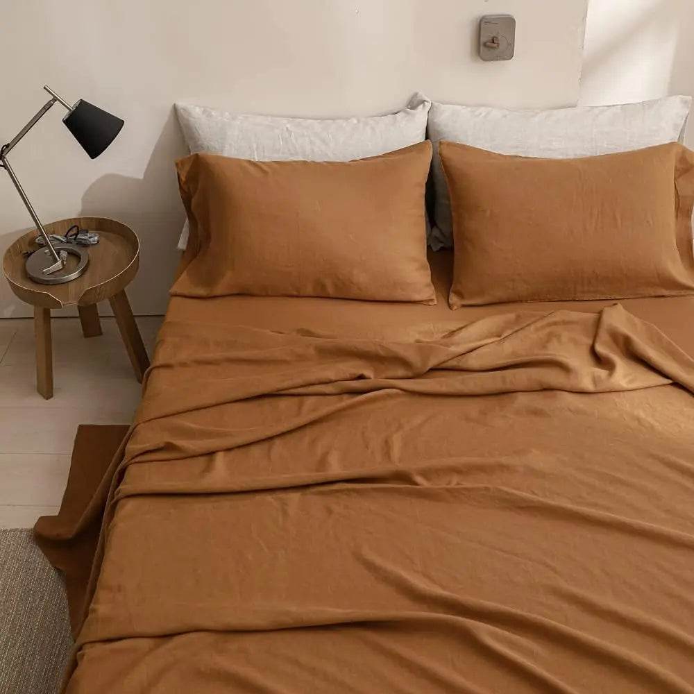Simple&Opulence 3/4 Pcs 100% Bed Linen Sheet Set Basic Style Washed Natural French Flax Soft Breathable Comforter Sheets Sets - Sleep Galleria