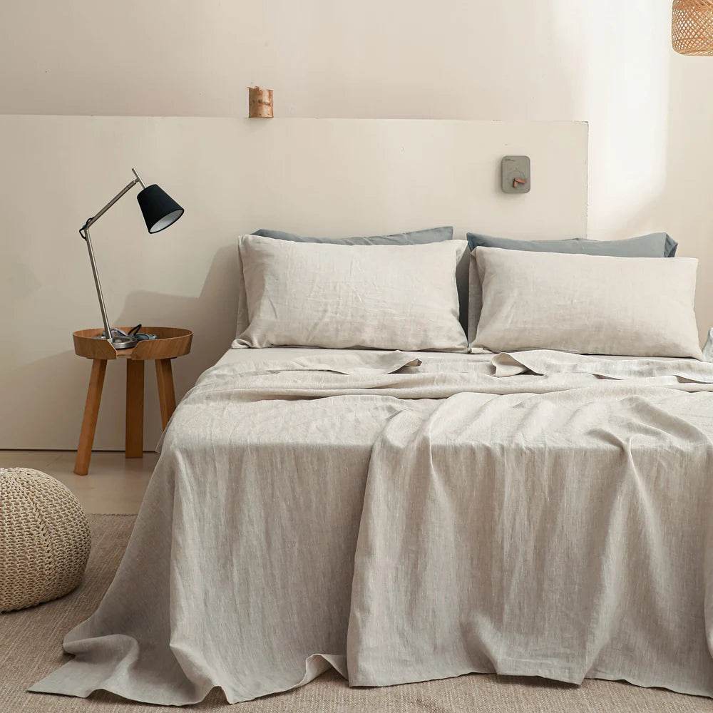 Simple&Opulence 3/4 Pcs 100% Bed Linen Sheet Set Basic Style Washed Natural French Flax Soft Breathable Comforter Sheets Sets - Sleep Galleria