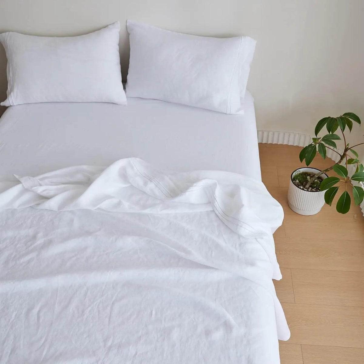 Simple&Opulence 3/4 Pcs 100% Bed Linen Sheet Set Embroidery Washed Natural French Flax Soft Breathable Comforter Sheets Sets - Sleep Galleria