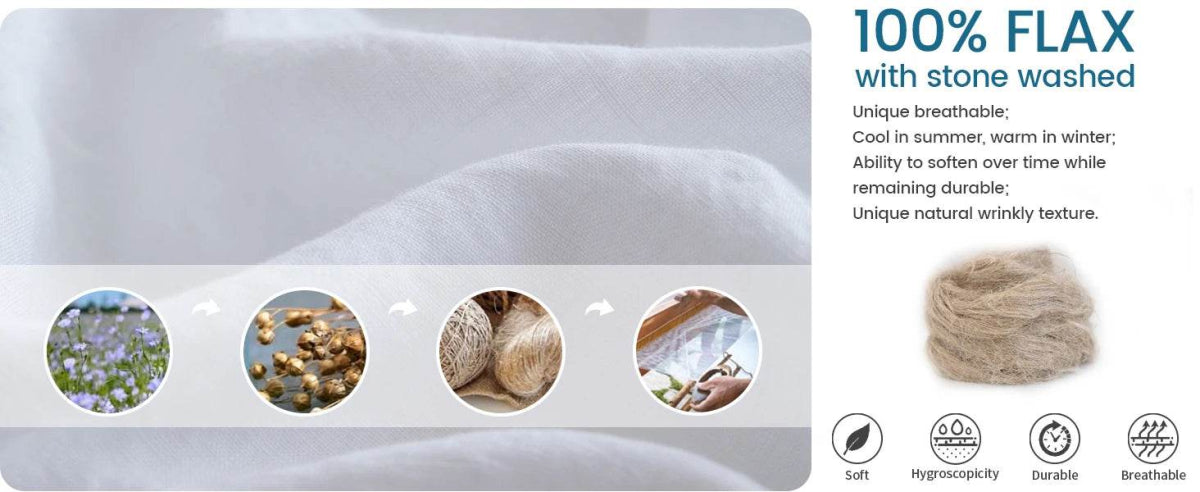 Simple&Opulence 3/4 Pcs 100% Bed Linen Sheet Set Embroidery Washed Natural French Flax Soft Breathable Comforter Sheets Sets - Sleep Galleria