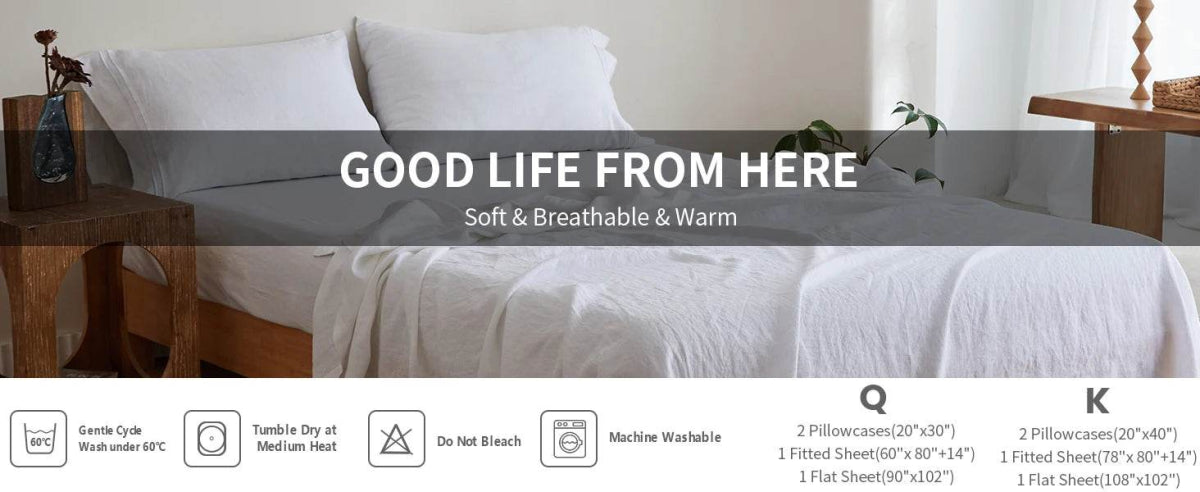 Simple&Opulence 3/4 Pcs 100% Bed Linen Sheet Set Embroidery Washed Natural French Flax Soft Breathable Comforter Sheets Sets - Sleep Galleria