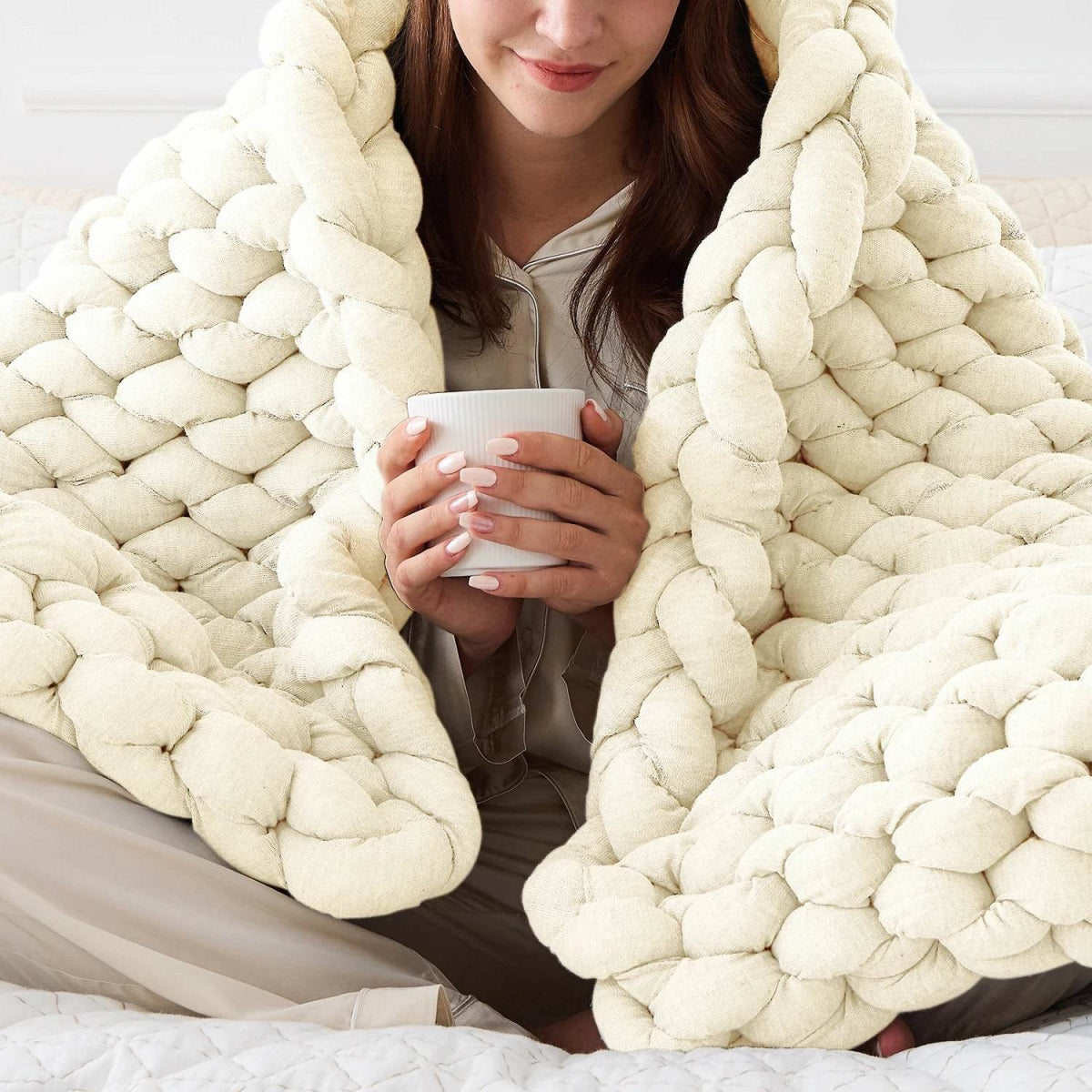 Simple&Opulence Handmade Chunky Knit Weighted Blanket for Adults, Cooling Heavy Cable Knitted Throw Blanket Home Decor for Sofa - Sleep Galleria