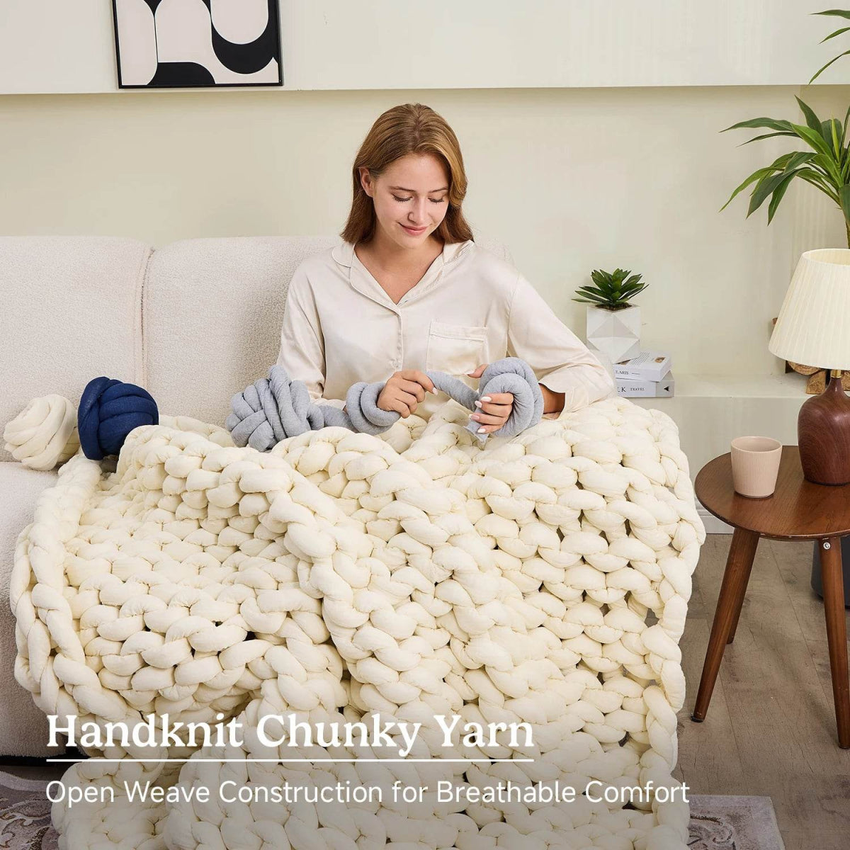 Simple&Opulence Handmade Chunky Knit Weighted Blanket for Adults, Cooling Heavy Cable Knitted Throw Blanket Home Decor for Sofa - Sleep Galleria