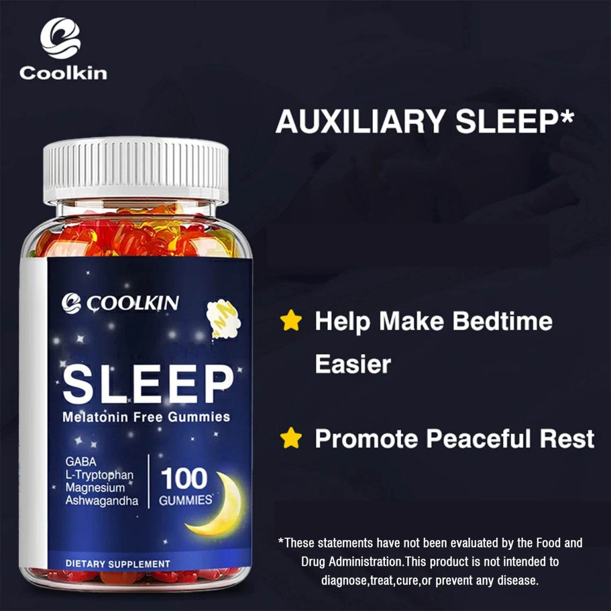 Sleep Gummies - with Ashwagandha, Magnesium, GABA - Relieve Insomnia and Stress, Improve Sleep Quality - 100 Gummies - Sleep Galleria