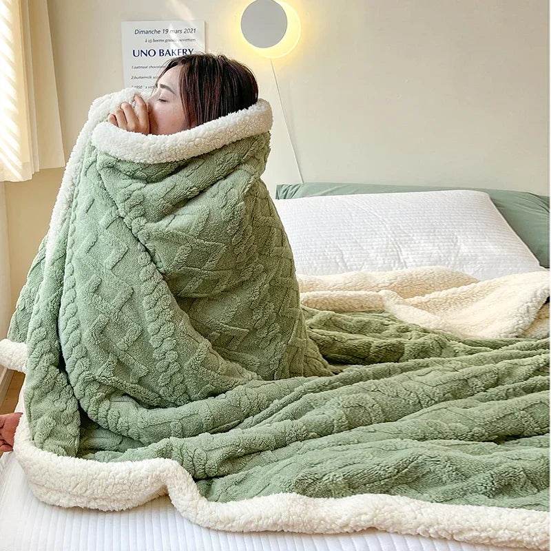 Soft Woolen Blanket for Bedding and Sofa, Warm Lamb Velvet Flannel Cover Blanket for Office, Air Conditioning and Nap - Sleep Galleria