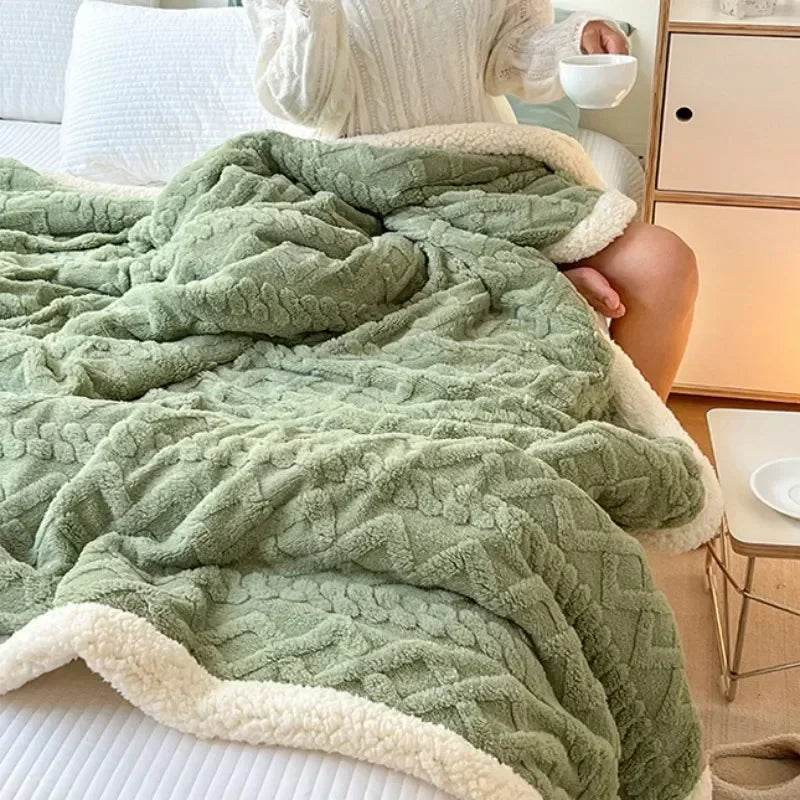 Soft Woolen Blanket for Bedding and Sofa, Warm Lamb Velvet Flannel Cover Blanket for Office, Air Conditioning and Nap - Sleep Galleria