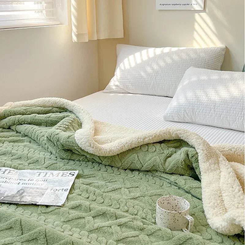 Soft Woolen Blanket for Bedding and Sofa, Warm Lamb Velvet Flannel Cover Blanket for Office, Air Conditioning and Nap - Sleep Galleria