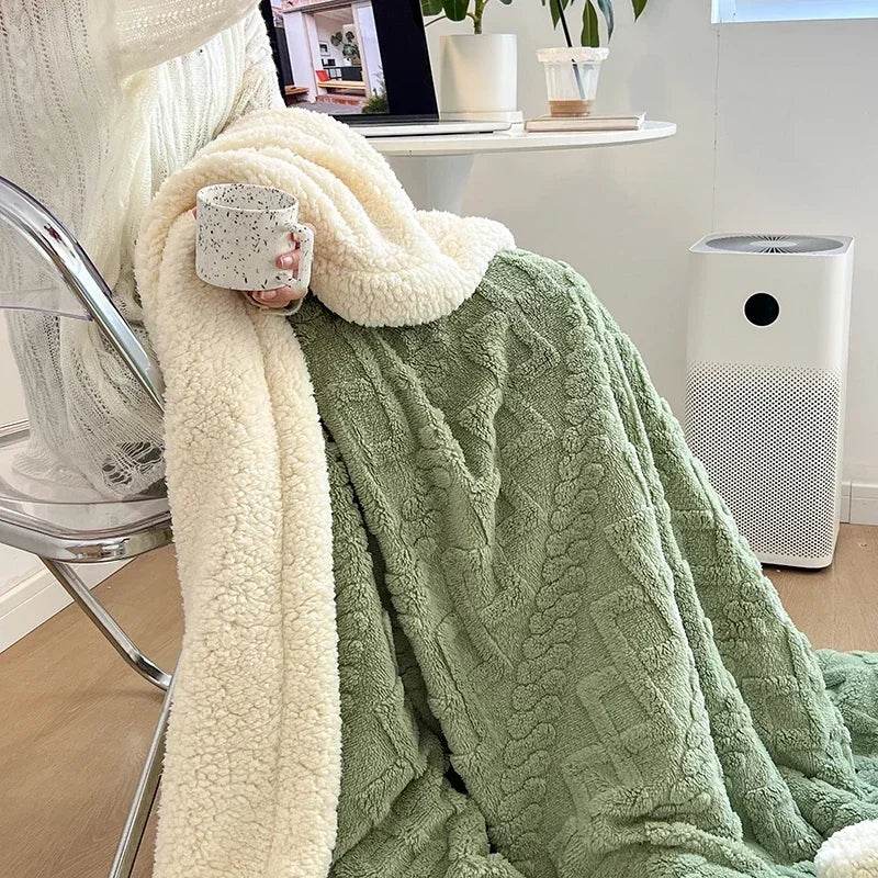 Soft Woolen Blanket for Bedding and Sofa, Warm Lamb Velvet Flannel Cover Blanket for Office, Air Conditioning and Nap - Sleep Galleria