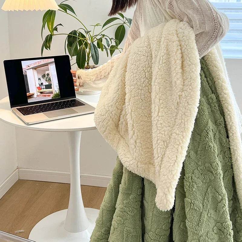 Soft Woolen Blanket for Bedding and Sofa, Warm Lamb Velvet Flannel Cover Blanket for Office, Air Conditioning and Nap - Sleep Galleria