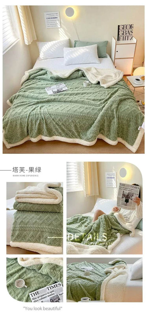 Soft Woolen Blanket for Bedding and Sofa, Warm Lamb Velvet Flannel Cover Blanket for Office, Air Conditioning and Nap - Sleep Galleria