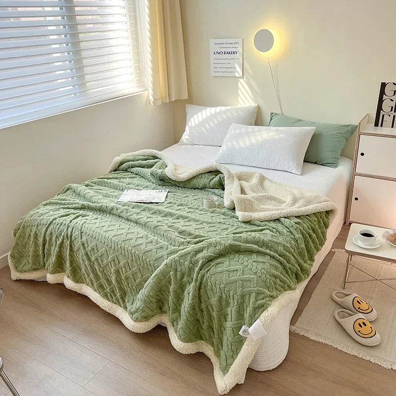 Soft Woolen Blanket for Bedding and Sofa, Warm Lamb Velvet Flannel Cover Blanket for Office, Air Conditioning and Nap - Sleep Galleria