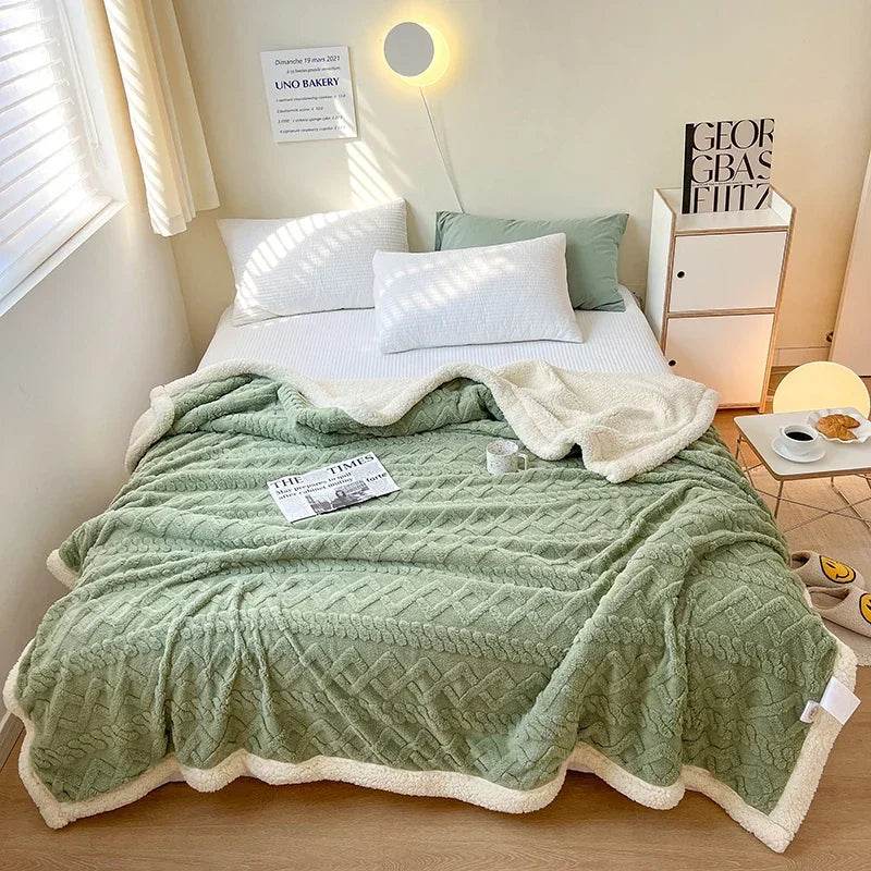 Soft Woolen Blanket for Bedding and Sofa, Warm Lamb Velvet Flannel Cover Blanket for Office, Air Conditioning and Nap - Sleep Galleria