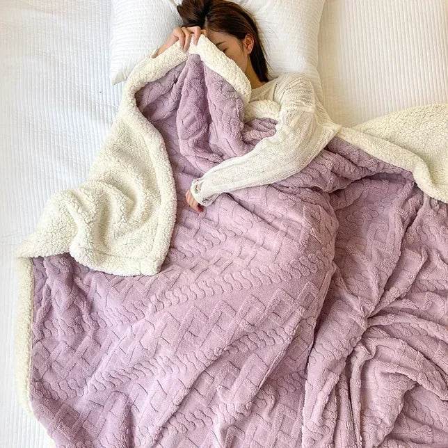 Soft Woolen Blanket for Bedding and Sofa, Warm Lamb Velvet Flannel Cover Blanket for Office, Air Conditioning and Nap - Sleep Galleria