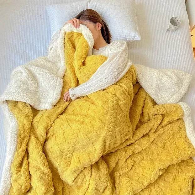 Soft Woolen Blanket for Bedding and Sofa, Warm Lamb Velvet Flannel Cover Blanket for Office, Air Conditioning and Nap - Sleep Galleria