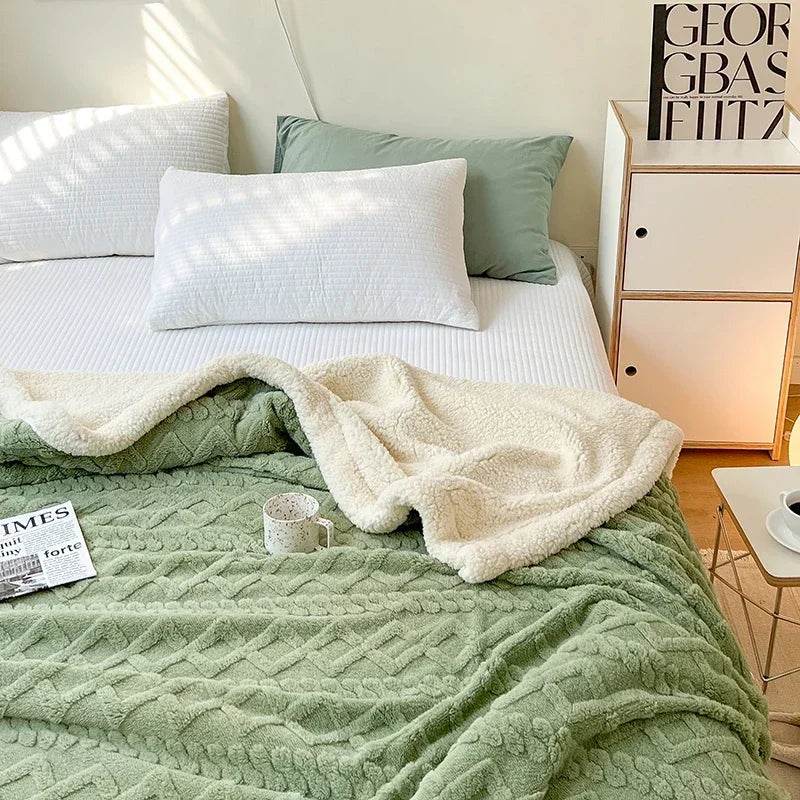 Soft Woolen Blanket for Bedding and Sofa, Warm Lamb Velvet Flannel Cover Blanket for Office, Air Conditioning and Nap - Sleep Galleria