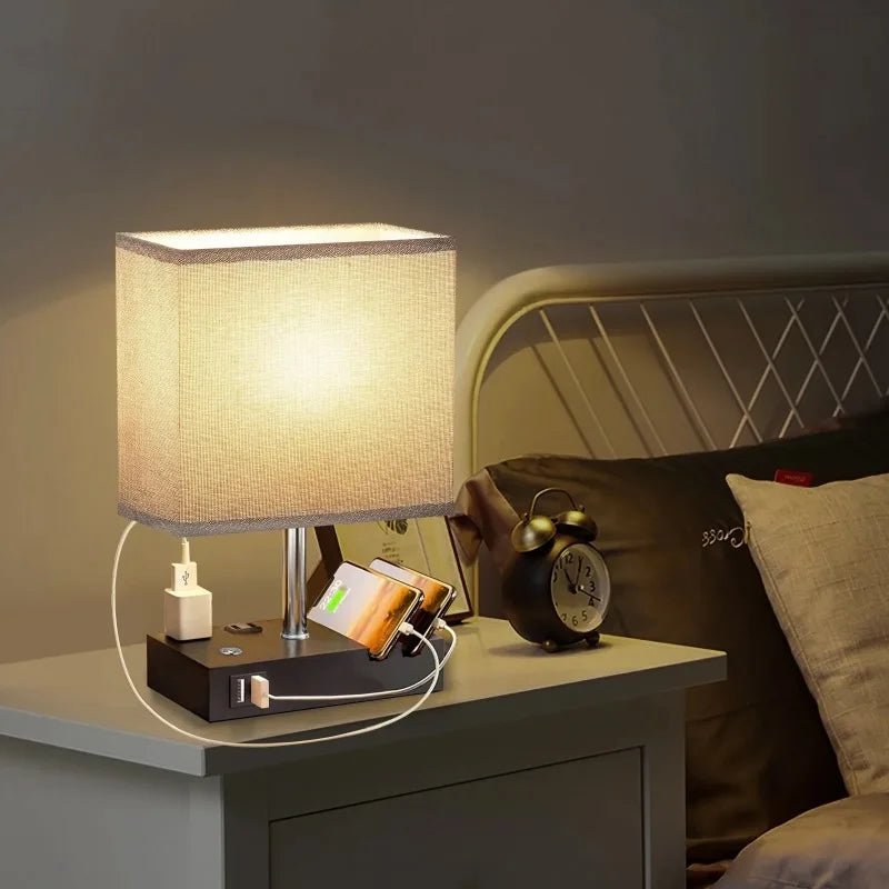 SZRSTH 15.7" Bedside Table Lamp for Bedroom, Dual Fast USB Charging Ports, Fully Dimmable Nightstand Lamps - Sleep Galleria - Sleep Galleria