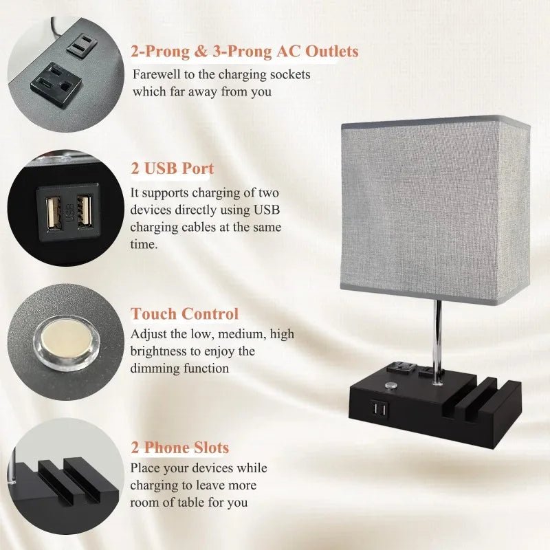 SZRSTH 15.7" Bedside Table Lamp for Bedroom, Dual Fast USB Charging Ports, Fully Dimmable Nightstand Lamps - Sleep Galleria - Sleep Galleria