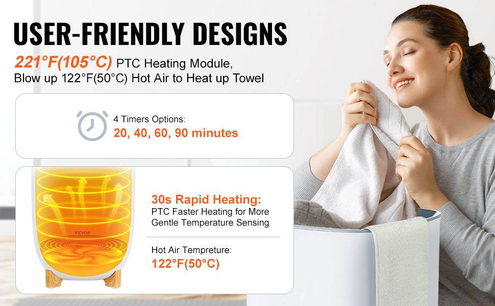 VEVOR 35L Towel Warmer Luxury Large Towel Warmer Bucket with Drying Modes & LED Screen for Bathroom Spa Bathrobe Blanket - Sleep Galleria