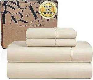 WESTBROOKE Lush Sateen 100% Cotton Sheet Set | King Size Sateen Sheets - 4 Piece Long Staple Cotton Bedding Set with Elasticized - Omega Lifestyles