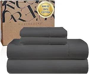 WESTBROOKE Lush Sateen 100% Cotton Sheet Set | King Size Sateen Sheets - 4 Piece Long Staple Cotton Bedding Set with Elasticized - Omega Lifestyles
