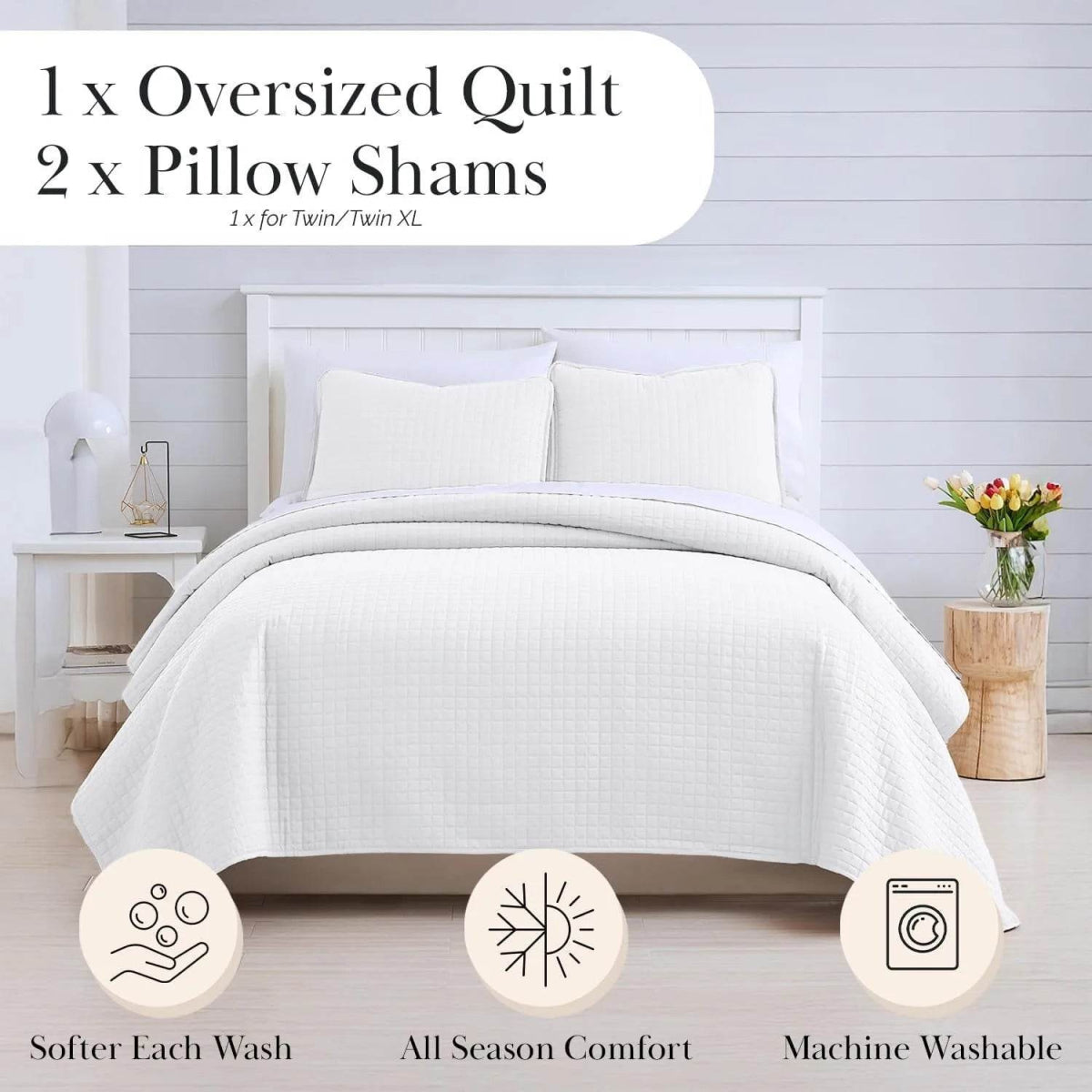 XL Twin Quilt Set, Microfiber Quilted Bedspread, Twin Bedding Coverlet Set with Pillow Sham, Wrinkle-Free, Stain & Pet Hair - Sleep Galleria