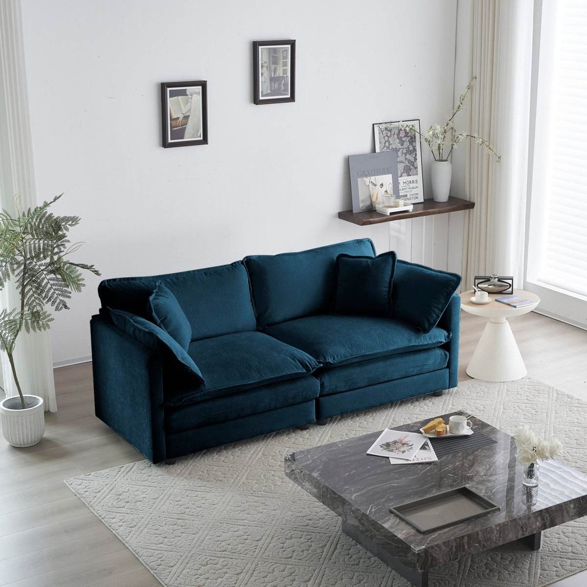 2-Piece Blue Chenille Upholstered Loveseat And Chair Set - Sleep Galleria