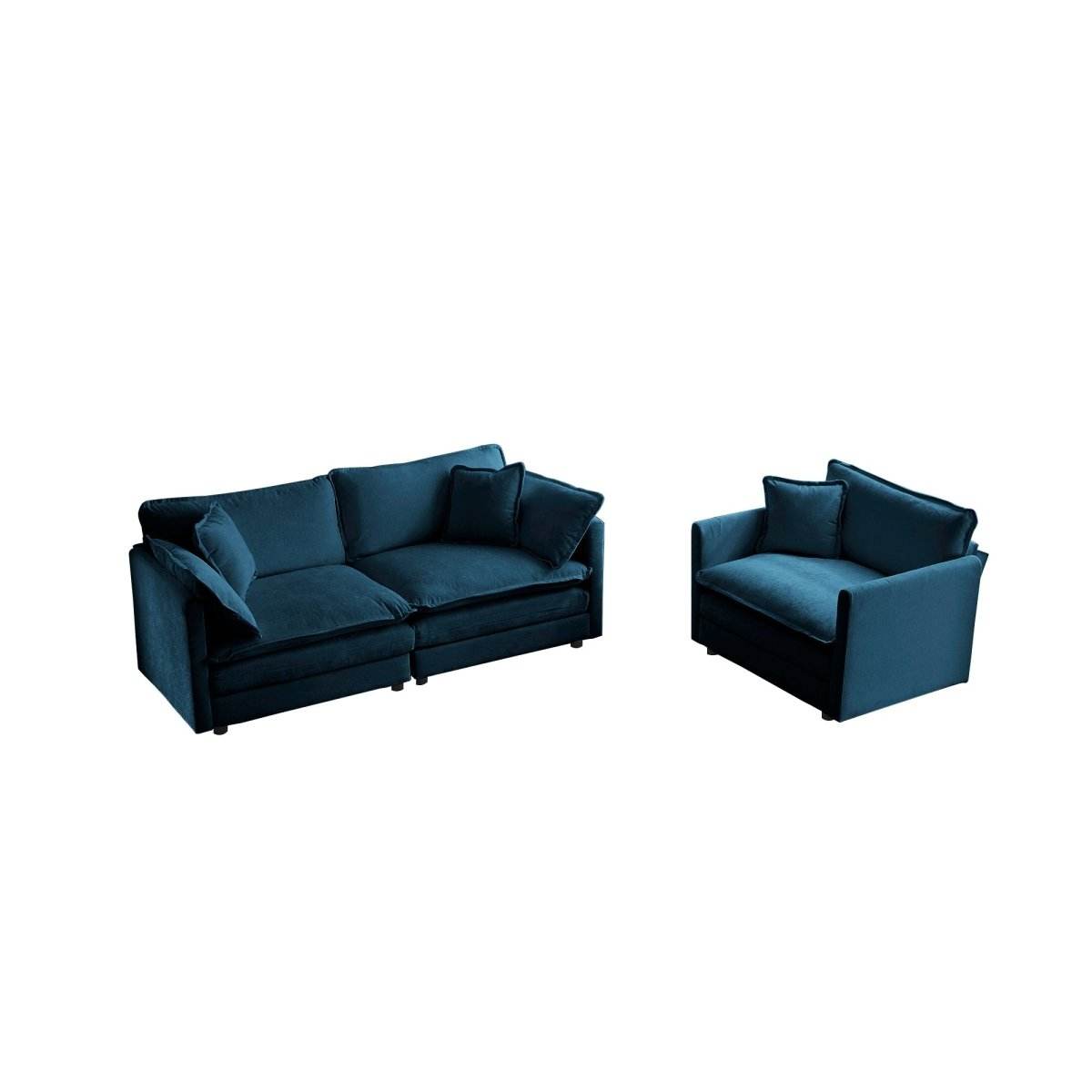 2-Piece Blue Chenille Upholstered Loveseat And Chair Set - Sleep Galleria