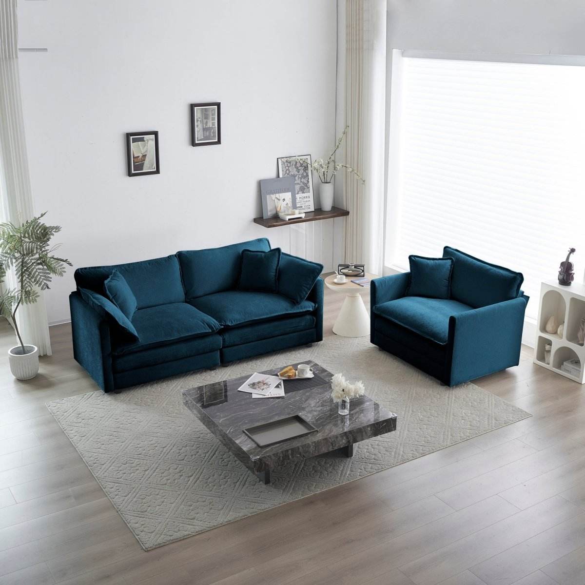 2-Piece Blue Chenille Upholstered Loveseat And Chair Set - Sleep Galleria